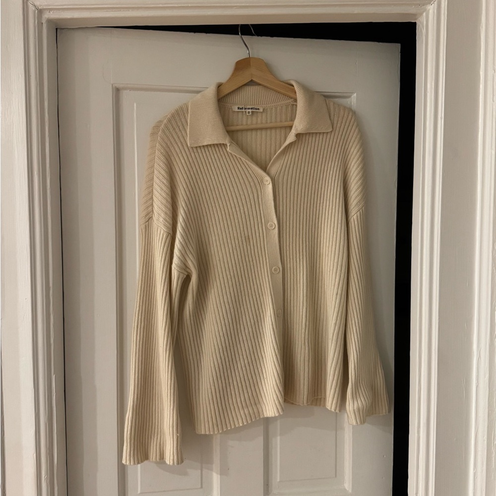 Reformation Cream Ribbed Cardigan